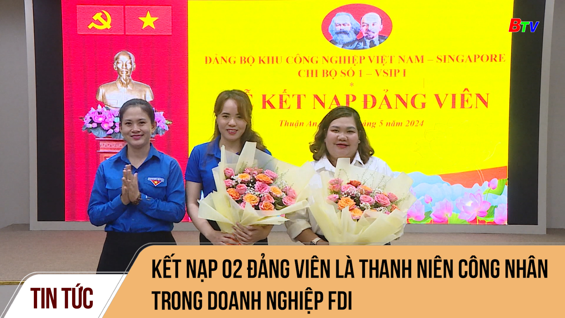 Kết nạp 02 đảng viên là thanh niên công nhân trong doanh nghiệp FDI